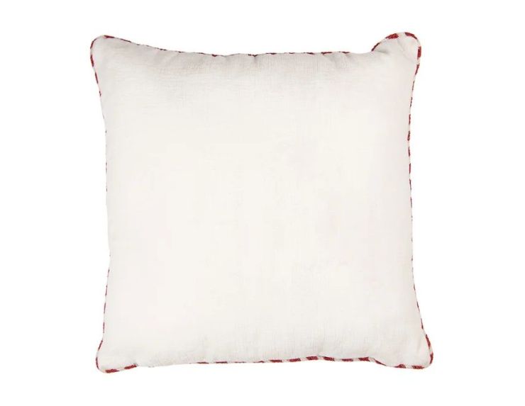 Coussin blanc passepoil rouge doré casse-noisettes brodés soldats Noël 40x40cm