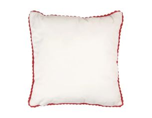Coussin tricot blanc bordure crochet rouge figurines pain d'épices sucres d'orge 40x40cm