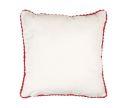 Voir la slide Coussin tricot blanc bordure crochet rouge figurines pain d'épices sucres d'orge 40x40cm
