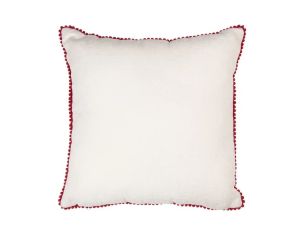 Coussin coton blanc pompons rouges bonhommes maisons pain d'épices sucres d'orge 40x40cm