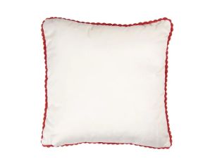 Coussin tricot blanc bordure crochet rouge sucres d'orge houx clochettes 40x40cm
