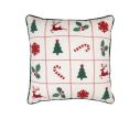 Voir la slide Coussin blanc bordure verte sapins rennes houx flocons sucres d'orge brodés 40x40cm