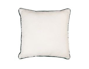 Coussin blanc bordure verte sapins rennes houx flocons sucres d'orge brodés 40x40cm