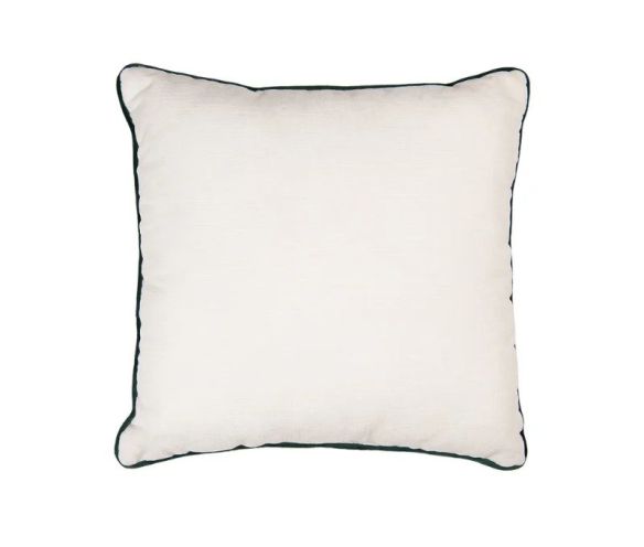 Coussin blanc bordure verte sapins rennes houx flocons sucres d'orge brodés 40x40cm