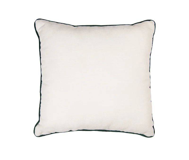 Coussin blanc bordure verte sapins rennes houx flocons sucres d'orge brodés 40x40cm