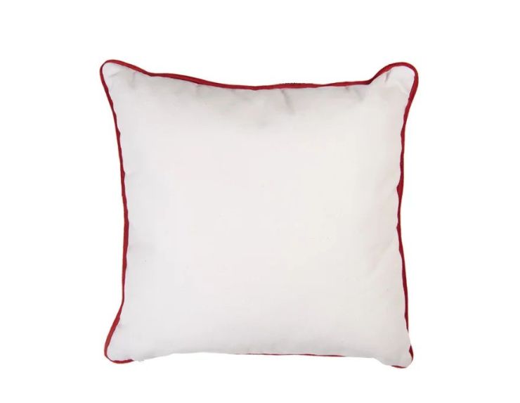 Coussin blanc passepoil rouge sapins verts treillis nœuds rouges strass 40x40cm