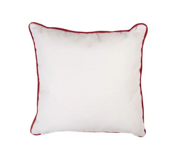 Coussin blanc passepoil rouge sapins verts treillis nœuds rouges strass 40x40cm