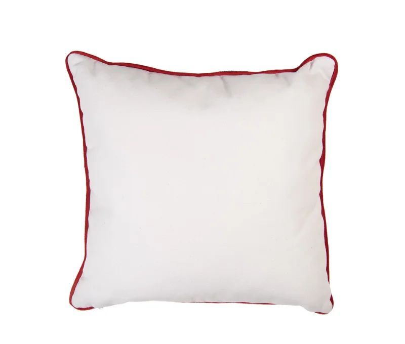 Coussin blanc passepoil rouge sapins verts treillis nœuds rouges strass 40x40cm