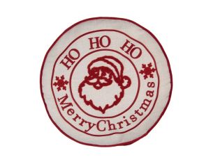 Coussin rond blanc passepoil rouge Père Noël brodé Ho Ho Ho Ø40cm