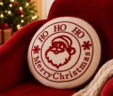 Voir la slide Coussin rond blanc passepoil rouge Père Noël brodé Ho Ho Ho Ø40cm