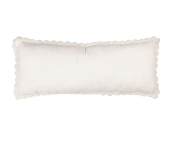 Coussin brodé 5 sapins de Noël variés liseré festonné blanc 70cm