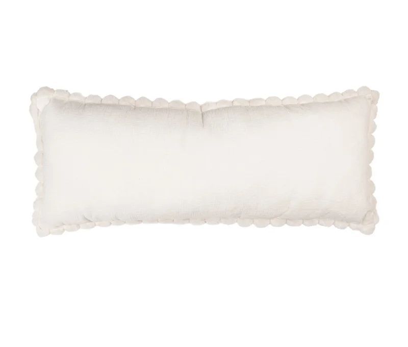 Coussin brodé 5 sapins de Noël variés liseré festonné blanc 70cm