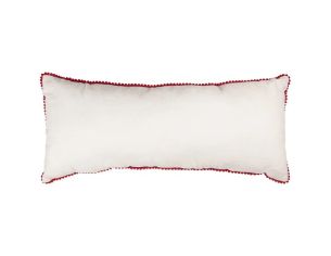 Coussin brodé sapins de Noël perles rouge blanc liseré pompons 70cm