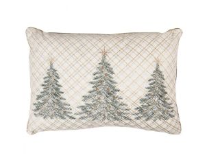 Coussin brodé 3 sapins de Noël fond treillis doré argenté 50cm