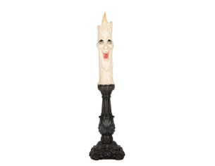 Bougie fantôme LED visage effrayant socle noir baroque Ø11cm H44cm