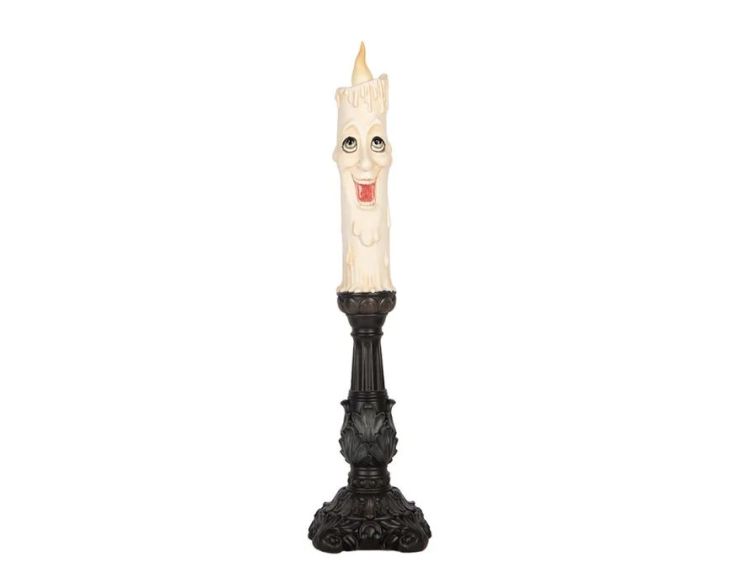 Bougie fantôme LED visage effrayant socle noir baroque Ø11cm H44cm