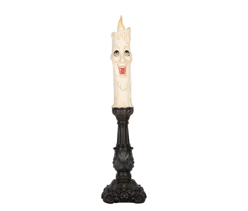 Bougie fantôme LED visage effrayant socle noir baroque Ø11cm H44cm
