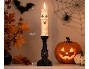 Bougie fantôme LED visage effrayant socle noir baroque Ø11cm H44cm