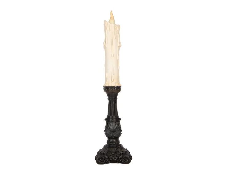 Bougie fantôme LED visage effrayant socle noir baroque Ø11cm H44cm