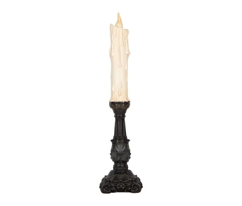 Bougie fantôme LED visage effrayant socle noir baroque Ø11cm H44cm