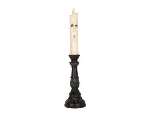 Bougie fantôme LED visage triste socle noir baroque Ø11cm H52cm