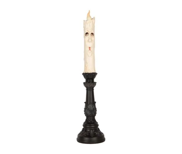 Bougie fantôme LED visage triste socle noir baroque Ø11cm H52cm