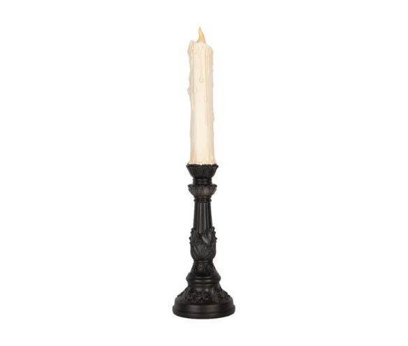 Bougie fantôme LED visage triste socle noir baroque Ø11cm H52cm