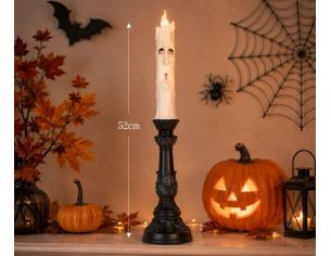 Bougie fantôme LED visage triste socle noir baroque Ø11cm H52cm