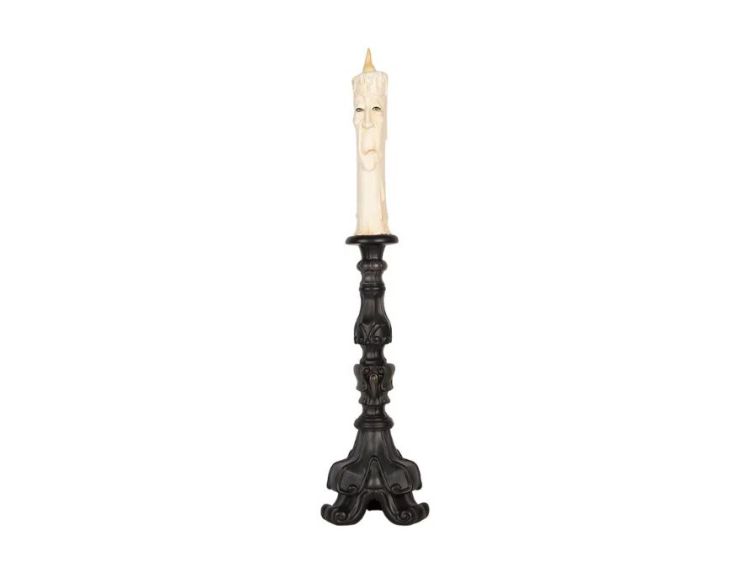 Bougie fantôme LED visage triste socle noir baroque H63cm