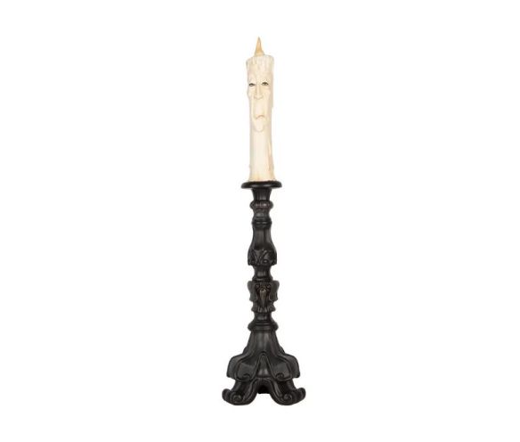 Bougie fantôme LED visage triste socle noir baroque H63cm
