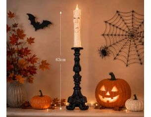 Bougie fantôme LED visage triste socle noir baroque H63cm