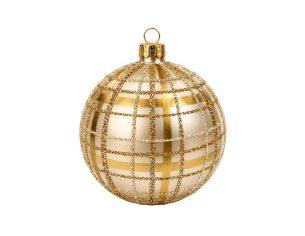Boule de Noël verre doré mat quadrillage pailleté embout doré Ø8cm