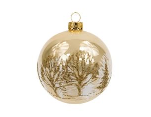 Boule de Noël verre chamapgne brillant arbres dorés pailletés Ø8cm