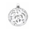 Voir la slide Boule de Noël verre transparent motif feuilles vigne argentées pailletées embout argenté Ø8cm