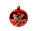 Voir la slide Boule de Noël verre rouge brillant motif flocon doré pailleté pois blancs ruban Ø8cm