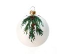 Voir la slide Boule de Noël verre blanc mat motif branche de sapin pailletée baies rouges Ø8cm