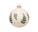 Voir la slide Décoration Noël boule en verre crème brillante motif fougères pailletées vertes Ø8cm