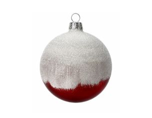 Décoration Noël boule en verre rouge brillant effet neige argentée pailletée Ø8cm