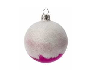 Décoration Noël boule en verre rose brillant effet neige argentée pailletée Ø8cm