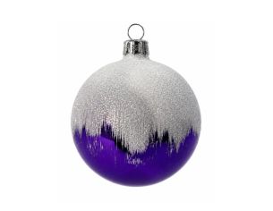 Décoration Noël boule en verre violet brillant effet neige blanche pailletée Ø8cm