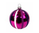 Voir la slide Décoration Noël boule en verre rose brillante rayures blanche bleu marine pailletées Ø8cm
