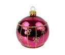Voir la slide Décoration Noël boule en verre fuchsia brillante motif nœuds perles dorées Ø8cm