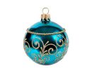 Voir la slide Décoration Noël boule en verre turquoise brillante motif arabesque dorée Ø8cm