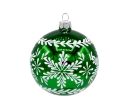 Voir la slide Décoration Noël boule en verre verte brillante motif flocon de neige blanc pailleté frise feuillage Ø8cm