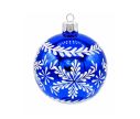 Voir la slide Décoration Noël boule en verre bleue brillante motif flocon de neige blanc pailleté frise feuillage Ø8cm