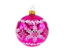 Voir la slide Décoration Noël boule en verre rose brillante motif flocon de neige blanc pailleté frise feuillage Ø8cm