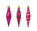 Voir la slide Coffret de Noël 3 gouttes fuchsia verre rayures torsadées rouge rose vert doré capuchon doré 12cm
