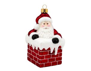 Figurine Père Noël verre soufflé cheminée briques rouges neige bonnet manteau rouge barbe blanche H14cm
