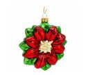 Voir la slide Suspension Poinsettia verre soufflé rouge pétales lisses cœur pailleté doré feuilles vertes anneau doré Ø10cm