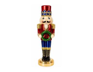 Décoration de Noël figurine casse-noisette en verre soufflé uniforme rouge bleu doré couronne de Noël verte socle doré H30cm